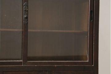 和製アンティーク　大正〜昭和初期　古い木の味わいが素敵な二段重ね収納棚(食器棚、カップボード、飾り棚、陳列棚、戸棚、キャビネット、バラ売り可能)(R-083110)