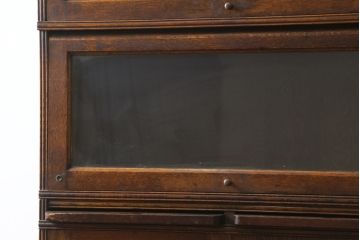 和製アンティーク　高級品!!　黒澤貞次郎　作業台付き　古い楢(ナラ)材のスライド扉　山葉(ヤマハ)家具風の上質なスタッキングブックケース(本棚、本箱、書棚、戸棚、収納棚、キャビネット)(R-083114)