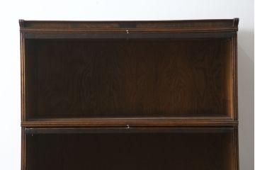 和製アンティーク　高級品!!　黒澤貞次郎　作業台付き　古い楢(ナラ)材のスライド扉　山葉(ヤマハ)家具風の上質なスタッキングブックケース(本棚、本箱、書棚、戸棚、収納棚、キャビネット)(R-083115)