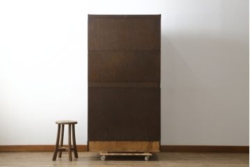 和製アンティーク　高級品!!　黒澤貞次郎　作業台付き　古い楢(ナラ)材のスライド扉　山葉(ヤマハ)家具風の上質なスタッキングブックケース(本棚、本箱、書棚、戸棚、収納棚、キャビネット)(R-083115)