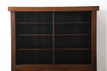 中古　超美品!!　三面欅(ケヤキ)材　格子戸　職人技が光る頑丈で丁寧な作りの水屋箪笥(キャビネット、食器棚、カップボード、収納棚、戸棚)(R-083120)