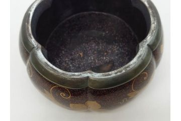 時代物　大名道具　金蒔絵　梨地　阿古陀　香炉(花唐草、籠目火屋、木製、漆器、漆芸、仏具、茶道具、木箱付き)(R-083127)