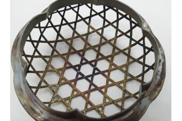 時代物　大名道具　金蒔絵　梨地　阿古陀　香炉(花唐草、籠目火屋、木製、漆器、漆芸、仏具、茶道具、木箱付き)(R-083127)