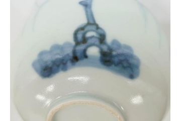 江戸期　古伊万里　染付　柳文が目を引く湯呑み2客セット(湯のみ、ぐい呑み、煎茶、茶器、和食器)(R-083129)