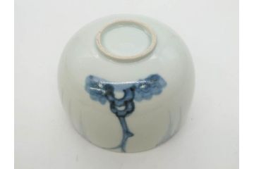 江戸期　古伊万里　染付　柳文が目を引く湯呑み2客セット(湯のみ、ぐい呑み、煎茶、茶器、和食器)(R-083129)