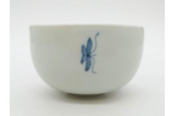 江戸期　古伊万里　染付　柳文が目を引く湯呑み2客セット(湯のみ、ぐい呑み、煎茶、茶器、和食器)(R-083129)