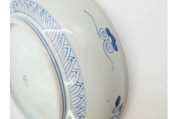 江戸期　古伊万里　染付　約33cm　1尺　大皿　緻密に描かれた山水図が見事な大鉢(深鉢、和皿、和食器、一尺)(R-083130)