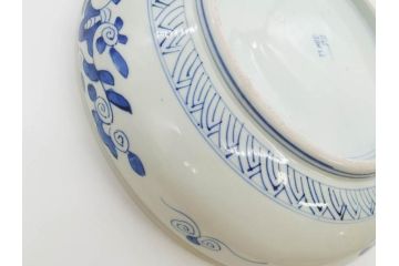 江戸期　古伊万里　染付　約33cm　1尺　大皿　緻密に描かれた山水図が見事な大鉢(深鉢、和皿、和食器、一尺)(R-083130)