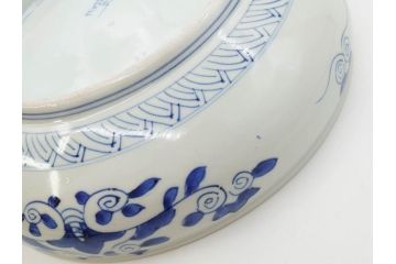 江戸期　古伊万里　染付　約33cm　1尺　大皿　緻密に描かれた山水図が見事な大鉢(深鉢、和皿、和食器、一尺)(R-083130)