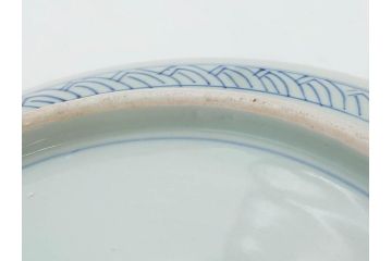 江戸期　古伊万里　染付　約33cm　1尺　大皿　緻密に描かれた山水図が見事な大鉢(深鉢、和皿、和食器、一尺)(R-083130)