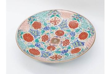 上手物　江戸期　太明成化年製　古伊万里　染付　色絵　約39cm　1尺3寸　色鮮やかな絵付けが存在感を放つ大皿(魚、和皿、和食器、一尺三寸)(R-083131)
