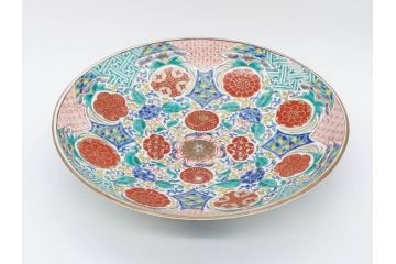 上手物　江戸期　太明成化年製　古伊万里　染付　色絵　約39cm　1尺3寸　色鮮やかな絵付けが存在感を放つ大皿(魚、和皿、和食器、一尺三寸)(R-083131)