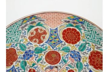 上手物　江戸期　太明成化年製　古伊万里　染付　色絵　約39cm　1尺3寸　色鮮やかな絵付けが存在感を放つ大皿(魚、和皿、和食器、一尺三寸)(R-083131)
