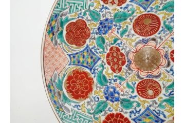 上手物　江戸期　太明成化年製　古伊万里　染付　色絵　約39cm　1尺3寸　色鮮やかな絵付けが存在感を放つ大皿(魚、和皿、和食器、一尺三寸)(R-083131)