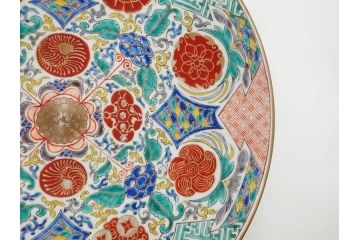 上手物　江戸期　太明成化年製　古伊万里　染付　色絵　約39cm　1尺3寸　色鮮やかな絵付けが存在感を放つ大皿(魚、和皿、和食器、一尺三寸)(R-083131)