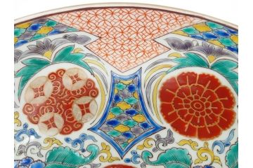 上手物　江戸期　太明成化年製　古伊万里　染付　色絵　約39cm　1尺3寸　色鮮やかな絵付けが存在感を放つ大皿(魚、和皿、和食器、一尺三寸)(R-083131)