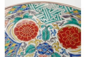 上手物　江戸期　太明成化年製　古伊万里　染付　色絵　約39cm　1尺3寸　色鮮やかな絵付けが存在感を放つ大皿(魚、和皿、和食器、一尺三寸)(R-083131)