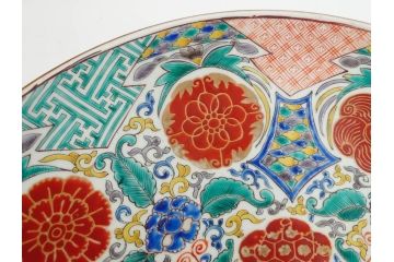 上手物　江戸期　太明成化年製　古伊万里　染付　色絵　約39cm　1尺3寸　色鮮やかな絵付けが存在感を放つ大皿(魚、和皿、和食器、一尺三寸)(R-083131)