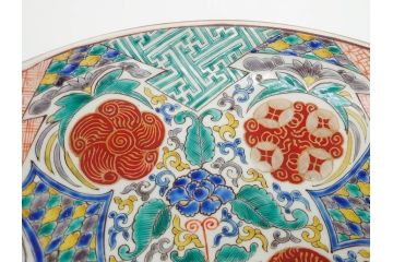 上手物　江戸期　太明成化年製　古伊万里　染付　色絵　約39cm　1尺3寸　色鮮やかな絵付けが存在感を放つ大皿(魚、和皿、和食器、一尺三寸)(R-083131)