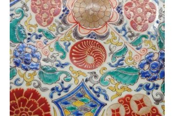 上手物　江戸期　太明成化年製　古伊万里　染付　色絵　約39cm　1尺3寸　色鮮やかな絵付けが存在感を放つ大皿(魚、和皿、和食器、一尺三寸)(R-083131)