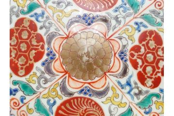 上手物　江戸期　太明成化年製　古伊万里　染付　色絵　約39cm　1尺3寸　色鮮やかな絵付けが存在感を放つ大皿(魚、和皿、和食器、一尺三寸)(R-083131)