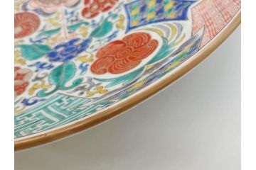 上手物　江戸期　太明成化年製　古伊万里　染付　色絵　約39cm　1尺3寸　色鮮やかな絵付けが存在感を放つ大皿(魚、和皿、和食器、一尺三寸)(R-083131)
