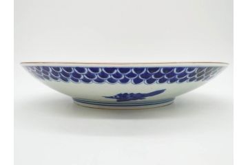 上手物　江戸期　太明成化年製　古伊万里　染付　色絵　約39cm　1尺3寸　色鮮やかな絵付けが存在感を放つ大皿(魚、和皿、和食器、一尺三寸)(R-083131)