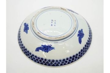 上手物　江戸期　太明成化年製　古伊万里　染付　色絵　約39cm　1尺3寸　色鮮やかな絵付けが存在感を放つ大皿(魚、和皿、和食器、一尺三寸)(R-083131)
