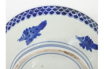 上手物　江戸期　太明成化年製　古伊万里　染付　色絵　約39cm　1尺3寸　色鮮やかな絵付けが存在感を放つ大皿(魚、和皿、和食器、一尺三寸)(R-083131)