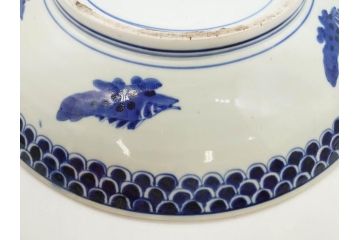 上手物　江戸期　太明成化年製　古伊万里　染付　色絵　約39cm　1尺3寸　色鮮やかな絵付けが存在感を放つ大皿(魚、和皿、和食器、一尺三寸)(R-083131)