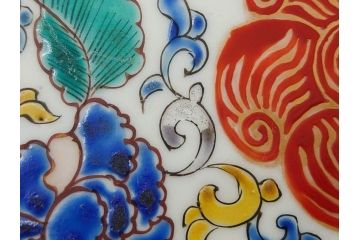 上手物　江戸期　太明成化年製　古伊万里　染付　色絵　約39cm　1尺3寸　色鮮やかな絵付けが存在感を放つ大皿(魚、和皿、和食器、一尺三寸)(R-083131)