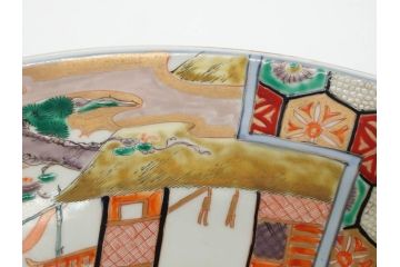 江戸期　古伊万里　染付　色絵　金彩　松竹梅　約46cm　1尺5寸　華やかで凝った意匠が目を引く大皿(人物、鳳凰、桐、和皿、和食器、一尺五寸)(R-083132)