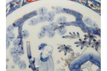 江戸期　古伊万里　染付　色絵　金彩　松竹梅　約46cm　1尺5寸　華やかで凝った意匠が目を引く大皿(人物、鳳凰、桐、和皿、和食器、一尺五寸)(R-083132)