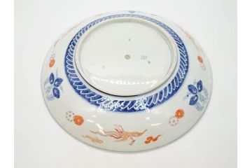 江戸期　古伊万里　染付　色絵　金彩　松竹梅　約46cm　1尺5寸　華やかで凝った意匠が目を引く大皿(人物、鳳凰、桐、和皿、和食器、一尺五寸)(R-083132)
