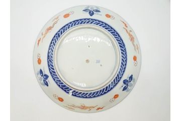 江戸期　古伊万里　染付　色絵　金彩　松竹梅　約46cm　1尺5寸　華やかで凝った意匠が目を引く大皿(人物、鳳凰、桐、和皿、和食器、一尺五寸)(R-083132)