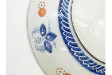江戸期　古伊万里　染付　色絵　金彩　松竹梅　約46cm　1尺5寸　華やかで凝った意匠が目を引く大皿(人物、鳳凰、桐、和皿、和食器、一尺五寸)(R-083132)
