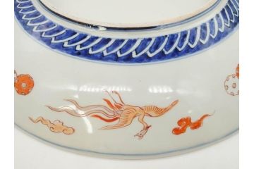 江戸期　古伊万里　染付　色絵　金彩　松竹梅　約46cm　1尺5寸　華やかで凝った意匠が目を引く大皿(人物、鳳凰、桐、和皿、和食器、一尺五寸)(R-083132)