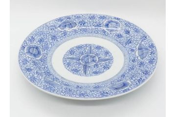 江戸期　古伊万里　染付　線描　花唐草　約41cm　1尺3寸　食卓を爽やかに彩る大皿(和皿、和食器、一尺三寸)(R-083133)