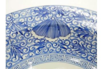 江戸期　古伊万里　染付　線描　花唐草　約41cm　1尺3寸　食卓を爽やかに彩る大皿(和皿、和食器、一尺三寸)(R-083133)