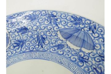 江戸期　古伊万里　染付　線描　花唐草　約41cm　1尺3寸　食卓を爽やかに彩る大皿(和皿、和食器、一尺三寸)(R-083133)