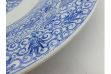 江戸期　古伊万里　染付　線描　花唐草　約41cm　1尺3寸　食卓を爽やかに彩る大皿(和皿、和食器、一尺三寸)(R-083133)