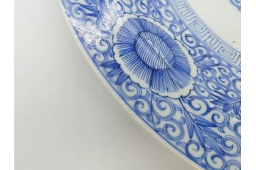 江戸期　古伊万里　染付　線描　花唐草　約41cm　1尺3寸　食卓を爽やかに彩る大皿(和皿、和食器、一尺三寸)(R-083133)