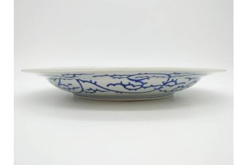 江戸期　古伊万里　染付　線描　花唐草　約41cm　1尺3寸　食卓を爽やかに彩る大皿(和皿、和食器、一尺三寸)(R-083133)