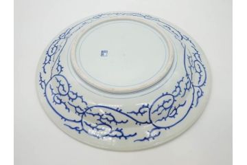 江戸期　古伊万里　染付　線描　花唐草　約41cm　1尺3寸　食卓を爽やかに彩る大皿(和皿、和食器、一尺三寸)(R-083133)