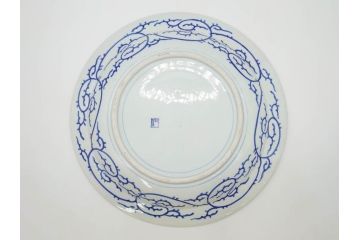 江戸期　古伊万里　染付　線描　花唐草　約41cm　1尺3寸　食卓を爽やかに彩る大皿(和皿、和食器、一尺三寸)(R-083133)