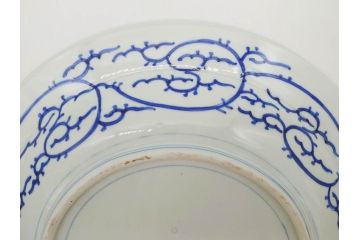 江戸期　古伊万里　染付　線描　花唐草　約41cm　1尺3寸　食卓を爽やかに彩る大皿(和皿、和食器、一尺三寸)(R-083133)