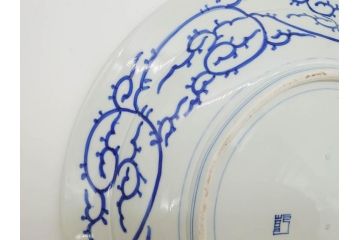 江戸期　古伊万里　染付　線描　花唐草　約41cm　1尺3寸　食卓を爽やかに彩る大皿(和皿、和食器、一尺三寸)(R-083133)