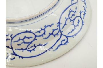 江戸期　古伊万里　染付　線描　花唐草　約41cm　1尺3寸　食卓を爽やかに彩る大皿(和皿、和食器、一尺三寸)(R-083133)