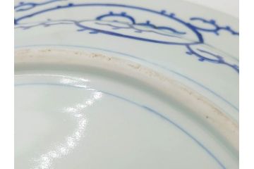 江戸期　古伊万里　染付　線描　花唐草　約41cm　1尺3寸　食卓を爽やかに彩る大皿(和皿、和食器、一尺三寸)(R-083133)