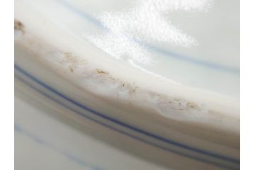 江戸期　古伊万里　染付　線描　花唐草　約41cm　1尺3寸　食卓を爽やかに彩る大皿(和皿、和食器、一尺三寸)(R-083133)